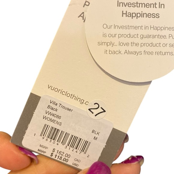 NWT Vuori Villa trouser BLACK Size M - Picture 3 of 3